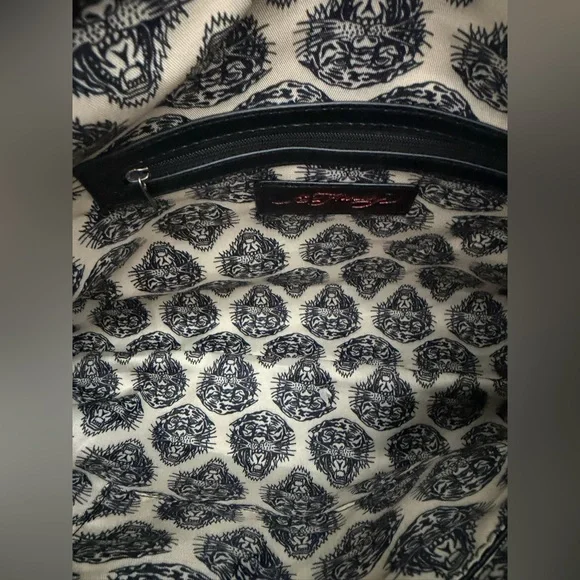 NEW ED HARDY DENIM SKULL, RHINESTONES and FLOWERS SHOULDER BAG Y2K biker - Picture 8 of 9